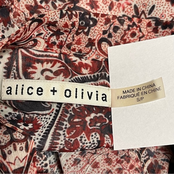 Alice + Olivia Anabel Boho Paisley Floral Bow Tie Blouse Top S Rust Black - Picture 9 of 12
